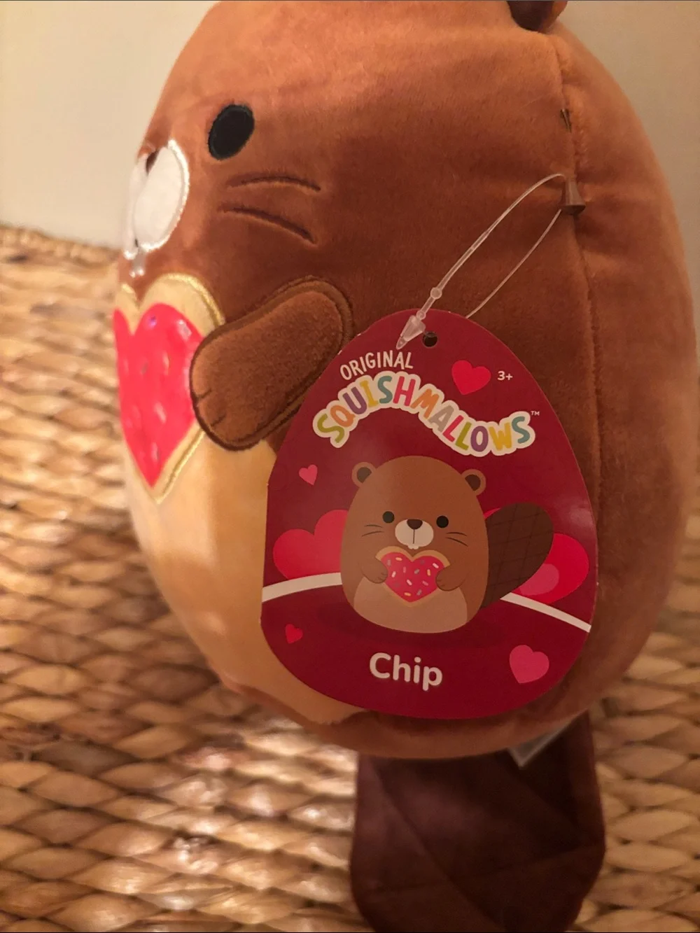 Squishmallows Brown Otter Plush with Red Heart Donut “Chip”